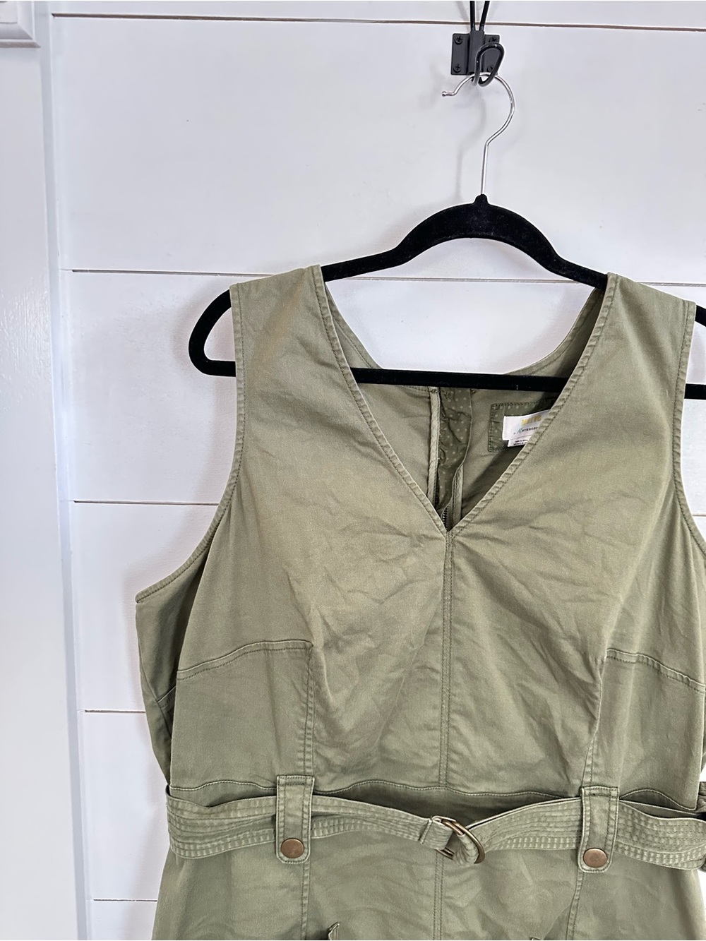 Anthropology Maeve Oona olive green belted cotton-spandex midi plus size dress - Picture 4 of 14